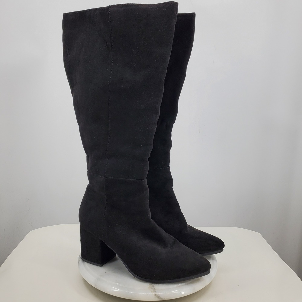 Lane Bryant Black Faux Suede Tall Block Heel Boots Wide Width 10W Pointed Toe